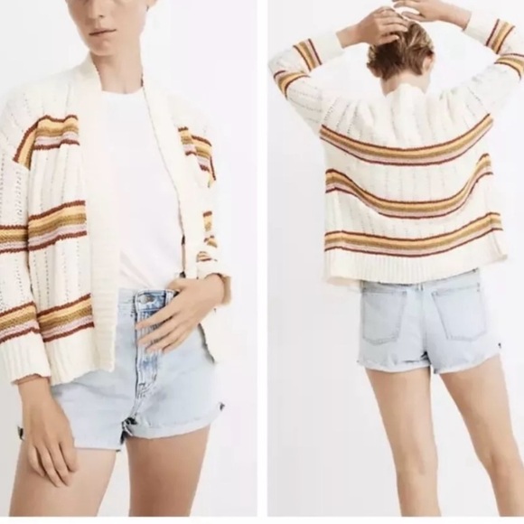 Madewell Sweaters - Madewell Striped Diaz Open Cardigan Eyelash Open Cable knit Academia Sz M